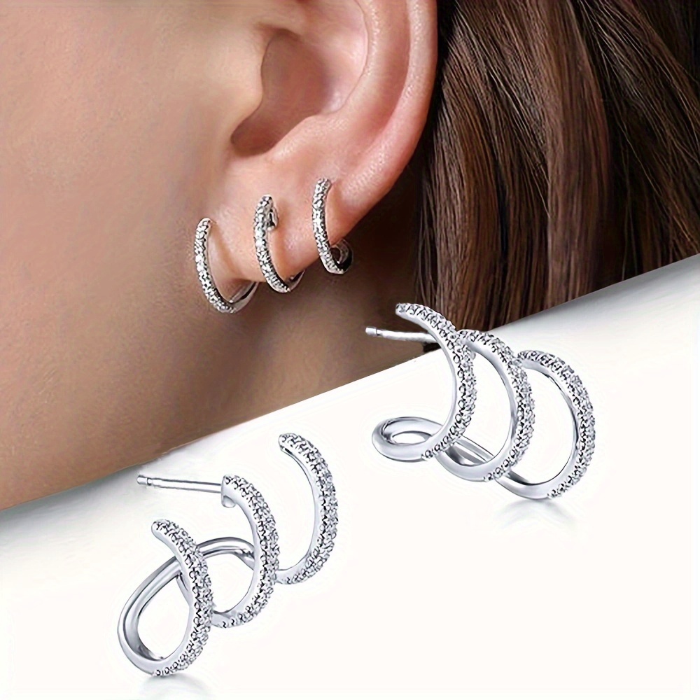 

Exquisite Silvery Claw Design Shiny Zircon Decor Stud Earrings Elegant Simple Style Silver Plated Jewelry Delicate Female Gift