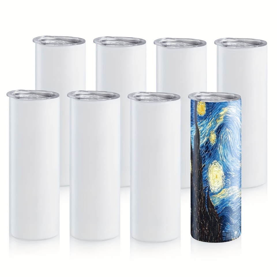 1pc, 15oz/20oz Sublimation Blank Straight Tumbler With Plastic Straw,  Double Wall Stainless Steel Skinny Cups, DIY White Blank Thermal Cups For  Gifts
