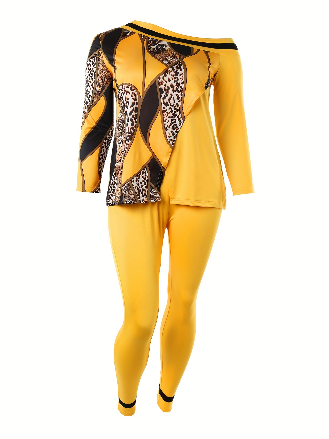 Yellow To Orange Leopard Print Plus Size Leggings - Free - Projects817 LLC