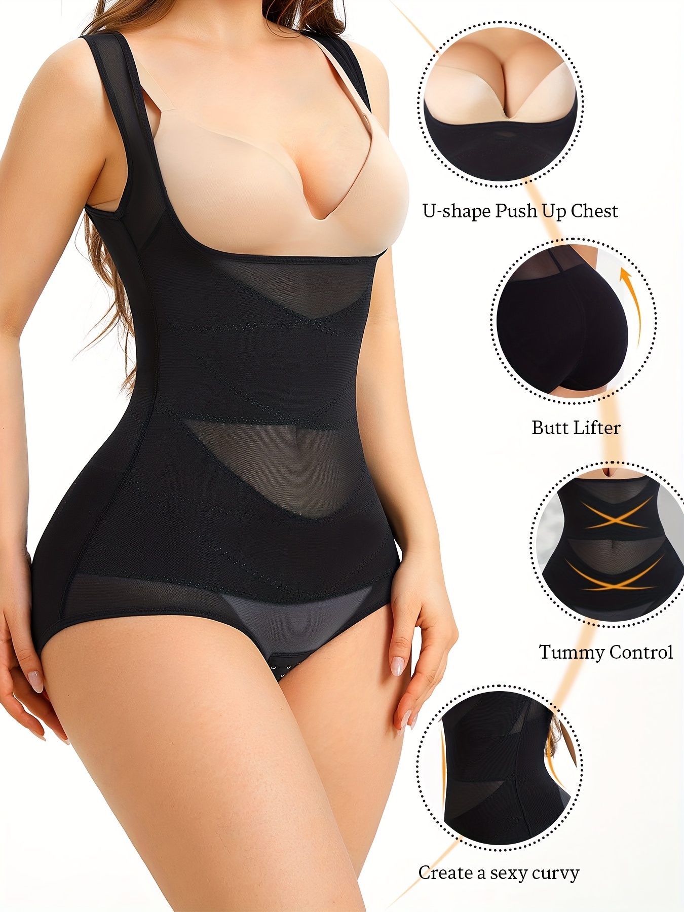 Contrast Mesh Shaping Bodysuit, Tummy Control Slimmer Open Bust Tank Body  Shaper, Women's Underwear & Shapewear