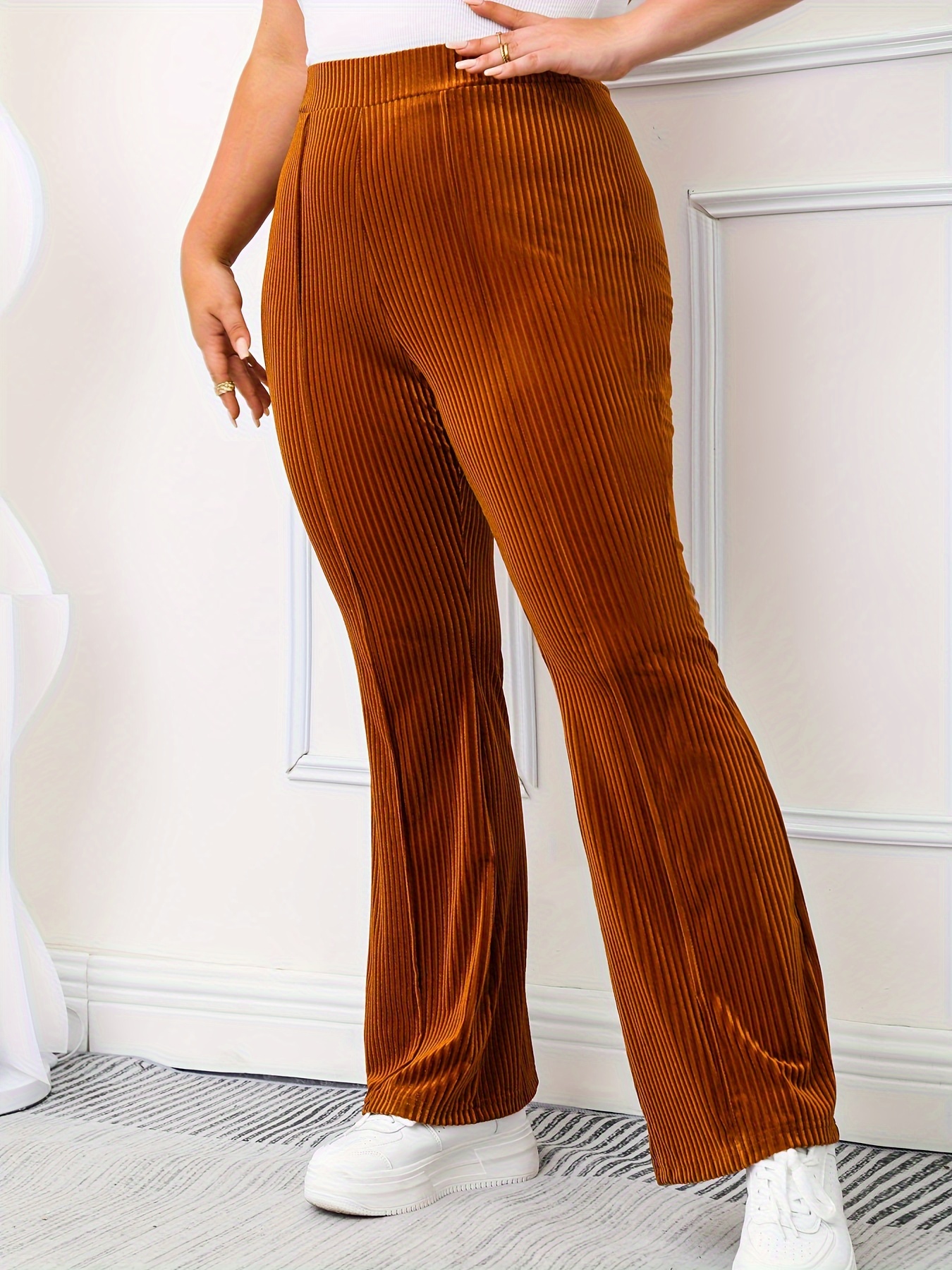 High Rise Corduroy Pants for Women Flare Pull On Plus Size Slim Fit 70s  Fall Casual Stretch Pants Wide Leg : : Clothing, Shoes &  Accessories