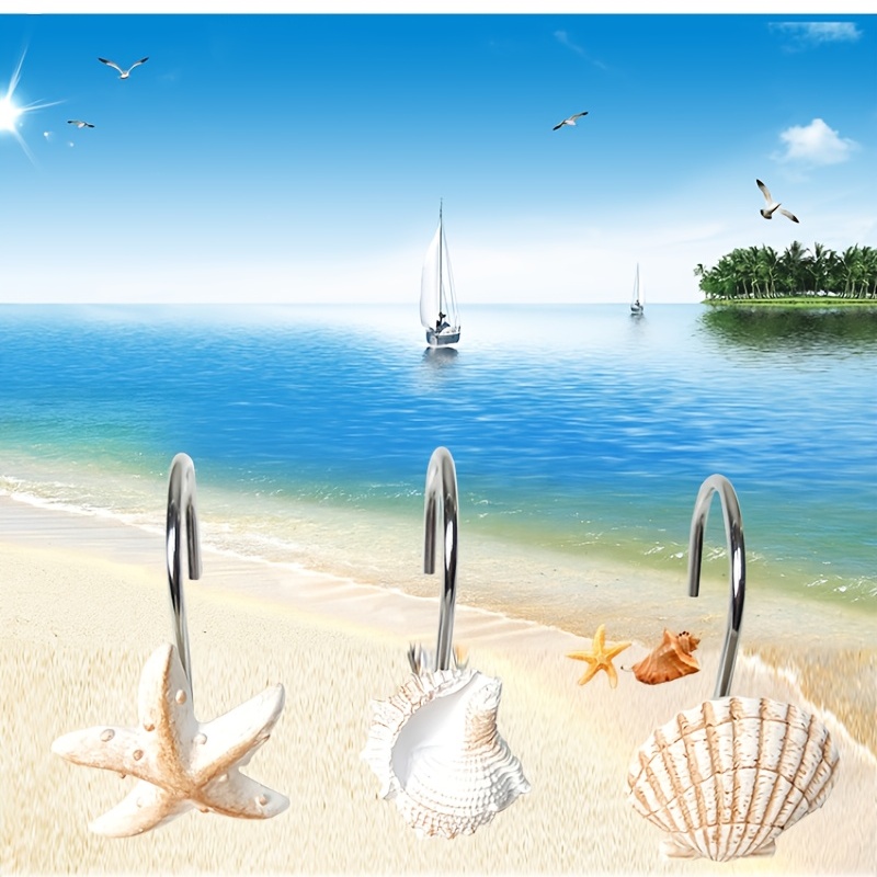 Seashell Shower Curtain Hooks 12Pcs Ocean Beach Decorative Rings