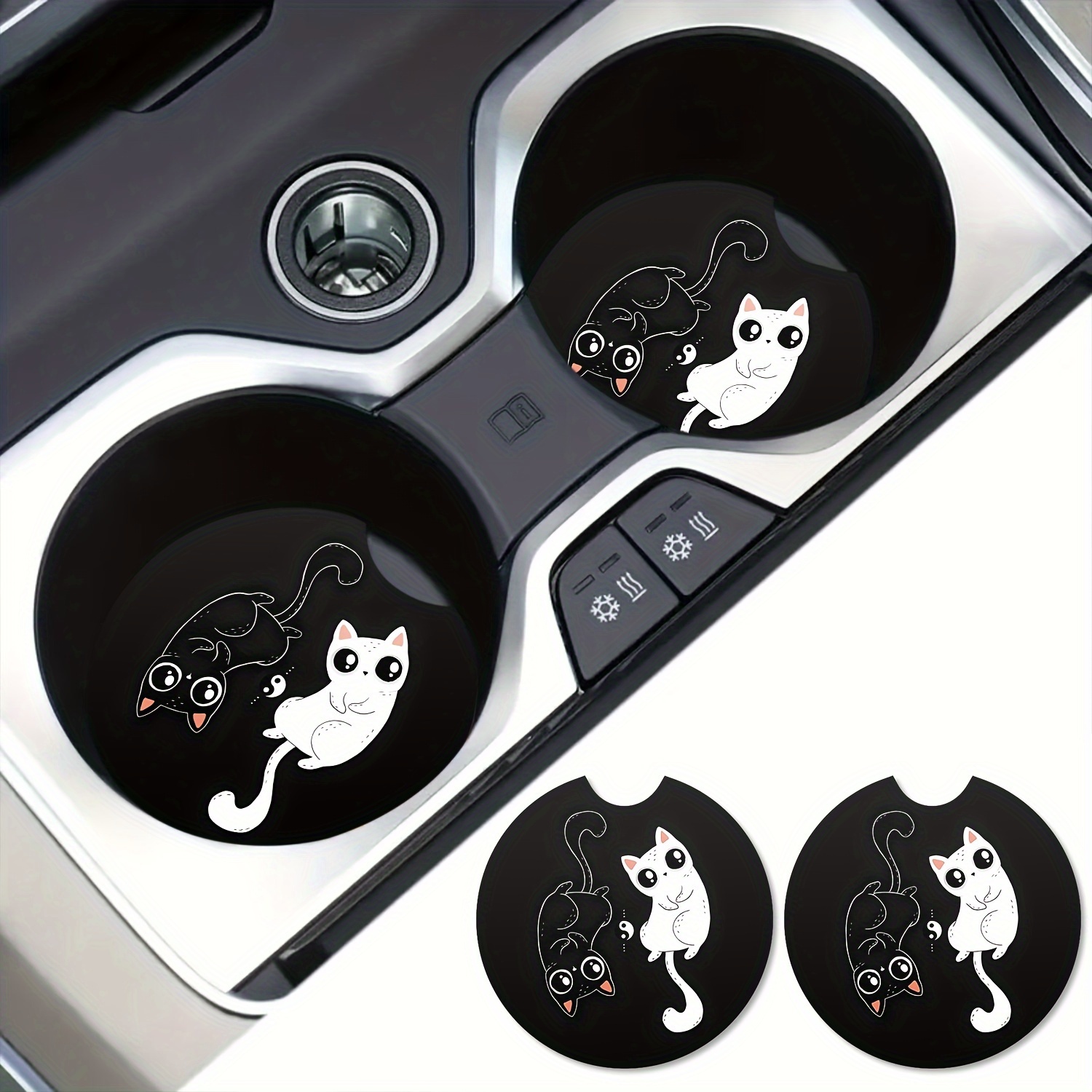 Car Coasters Black White Print Design A Finger Notch For - Temu