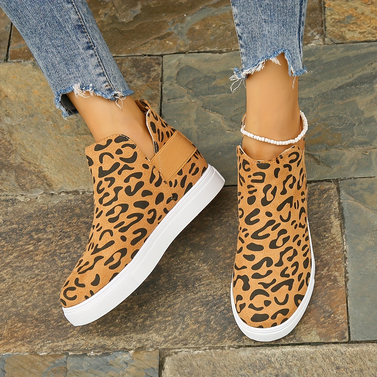 Zapatillas Deportivos Para Mujer Zapatos Con Estampado De Leopardo Suela  Gruesa