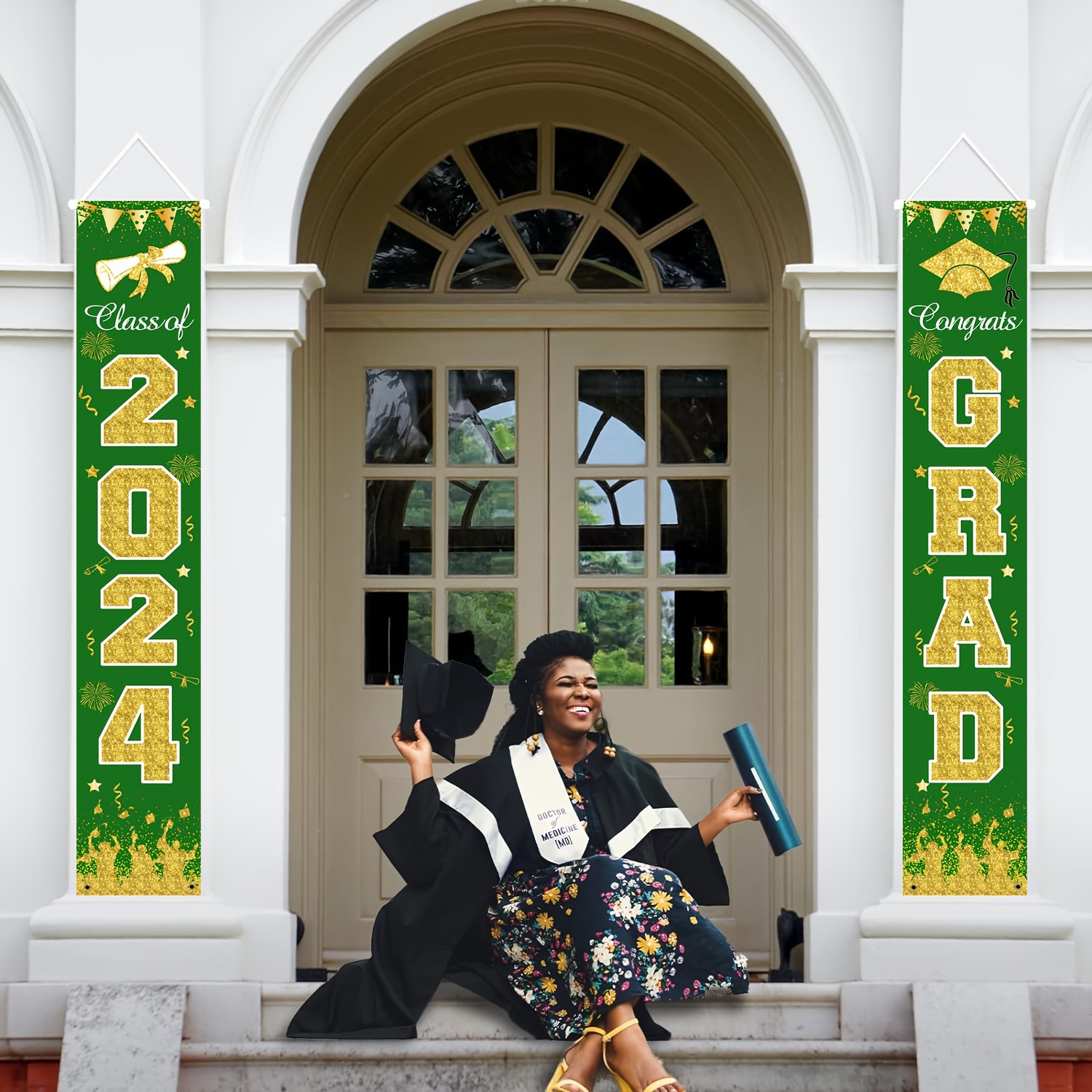 Decoraciones de fiesta de graduación, verde, amarillo, blanco, 2024, globos  verdes y amarillos, decoraciones de graduación verde y amarillo 2024/globo