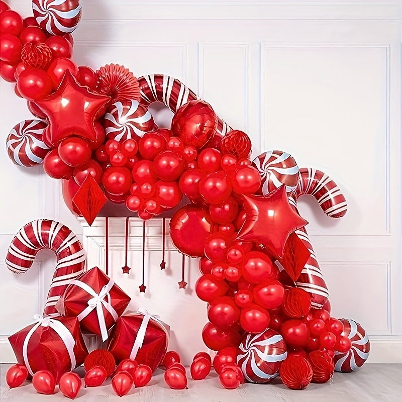 Tanque de helio con 50 globos y cinta blanca + 12 pesos de globos rojos +  herramienta de atado de globos