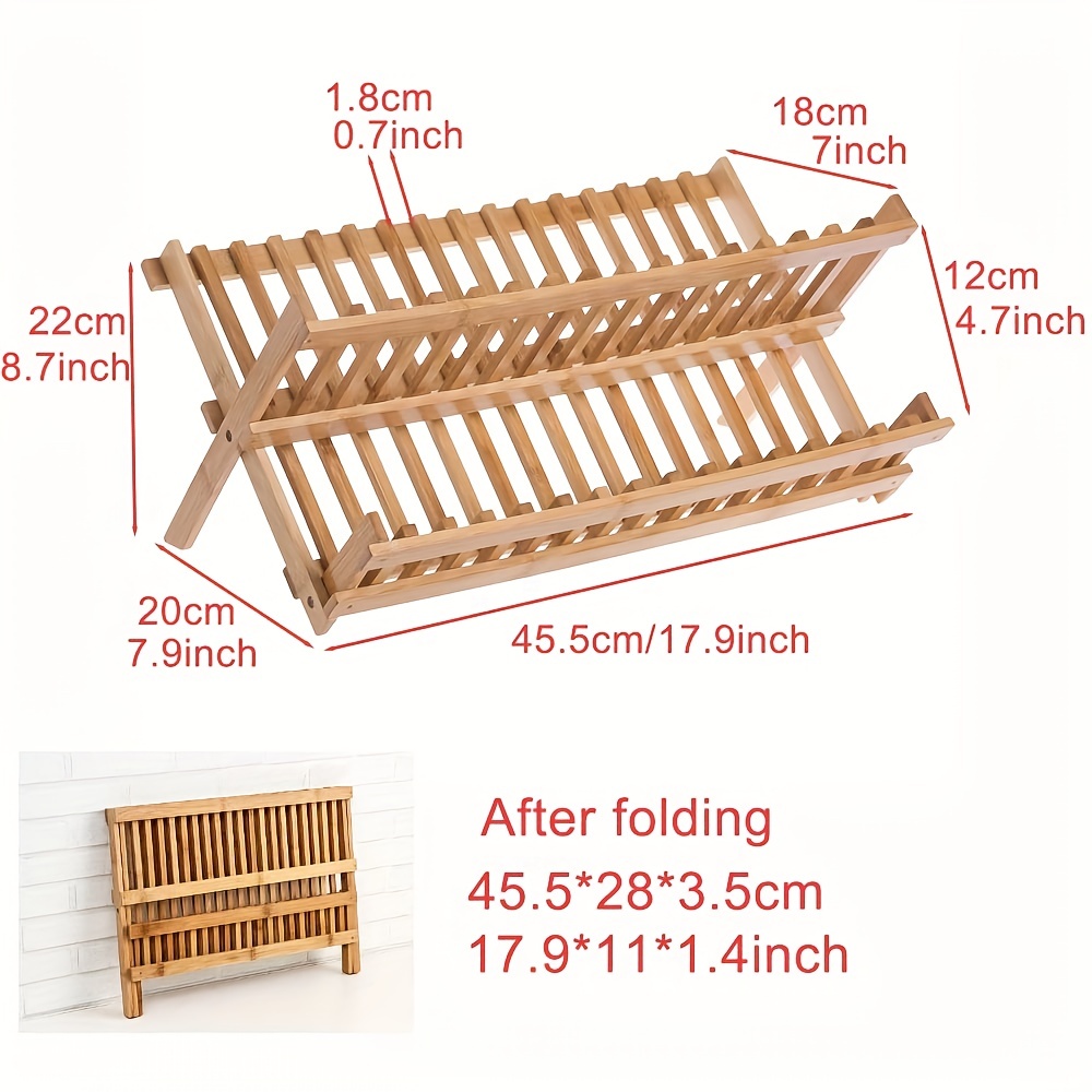 Bamboo 2 tier Dish Rack Folding Collapsible Drainer Dish - Temu