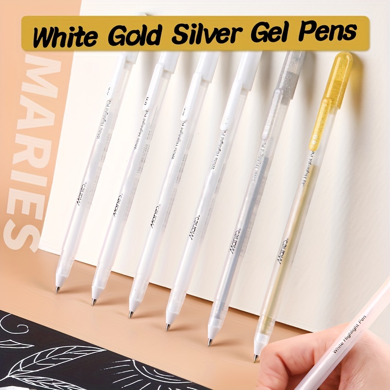 Marie's Gel Pen Set White Gold Silver Fine Point Opaque - Temu