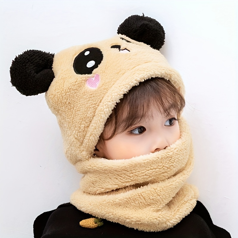 Cheap Ear Protection Baby Knitted Hat Neck Cover Bonnets Cute Bear