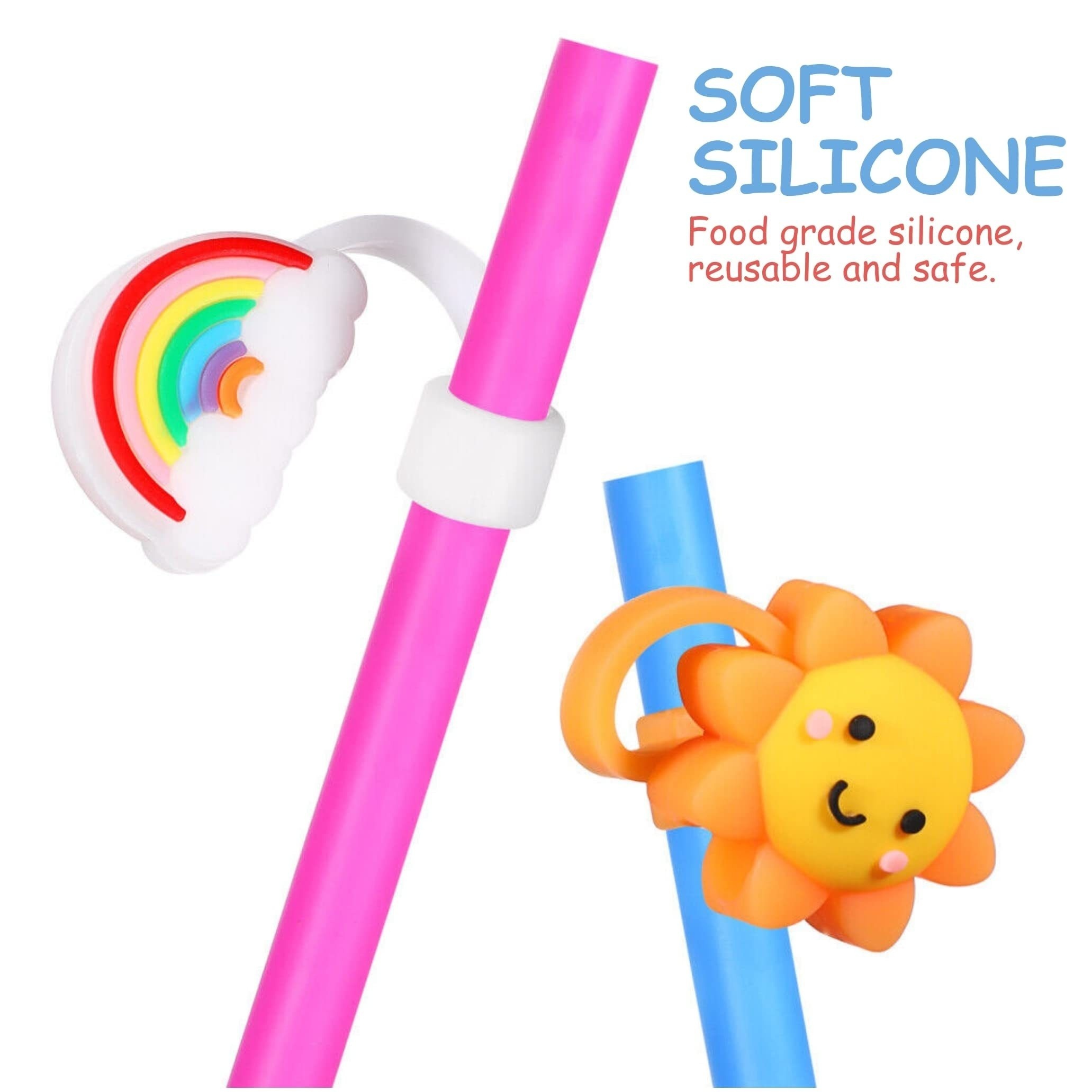 8 PCS Cute Silicone Straw Covers Cap Reusable Silicone Leak