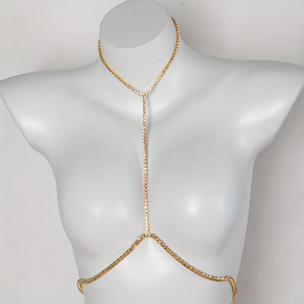 Rhinestone Bra Body Chain Jewelry Crystal Body Chain Necklace Luxury  Rhinestone Non Piercing Nipple Body Chain Bra for Women Nightclub Party