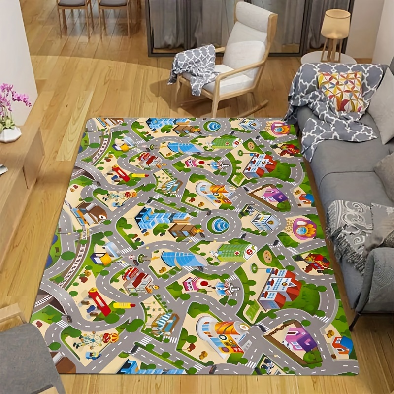 Tapis et tapis de jeu rampants de bande dessinée d'enfants avec la  conception de piste de route de ville de voiture pour la chambre de garçons  100x80cm 