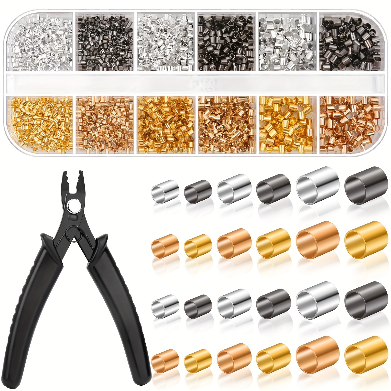 

Crimping Beads For Jewelry Making, 2200pcs Crimp Tubes With Crimping Pliers Crimp Beads For Earring Necklace Bracelet Diy Jewelry Making (3 Sizes, 4 Colors), Golden Diy