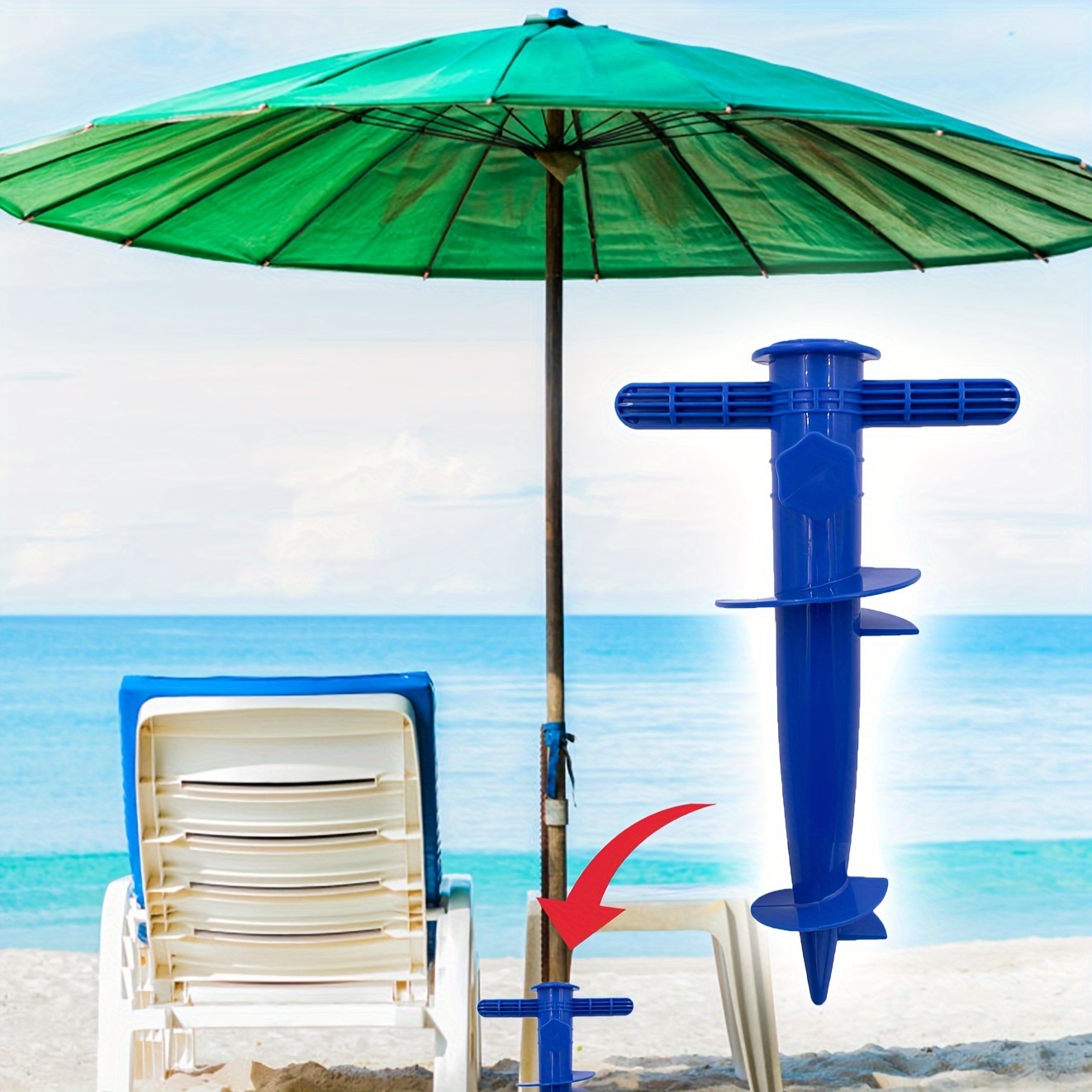 Frcolor Beach Umbrella Sand Ground Anchor Spike Umbrella Stretch Stand Holder for Fishing Pole Sun Beach Garden Patio (Blue), Size: As The Description