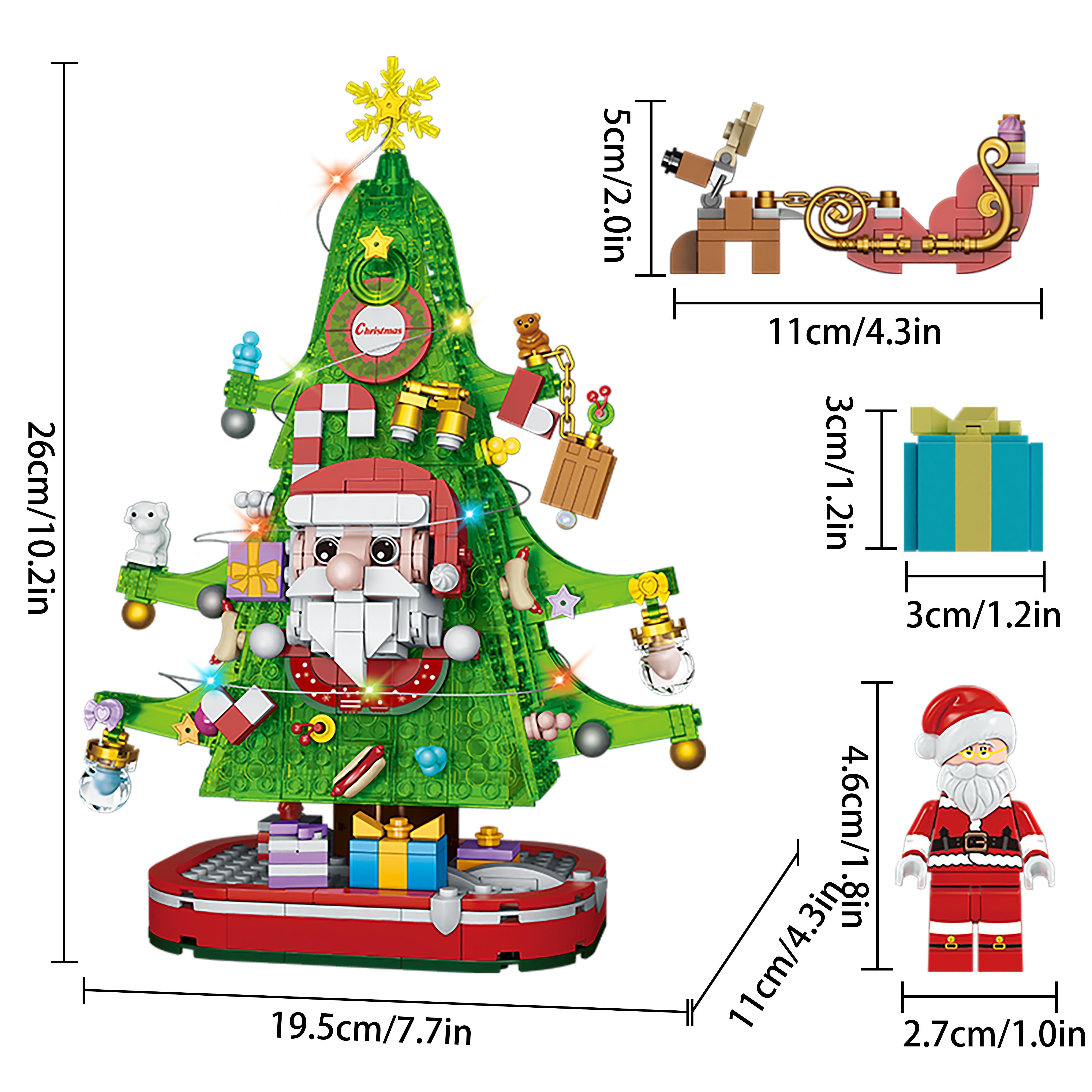 693pcs Build A Magical Christmas Tree House With Santa Claus And Sleigh