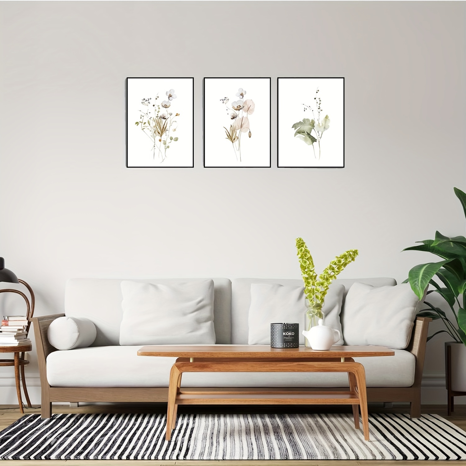 3個 水彩植物ギャラリー キャンバス ウォールアート カラフル 花柄