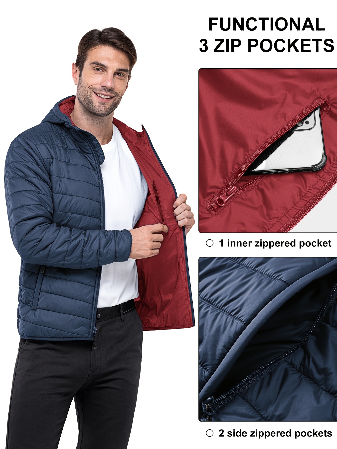 33,000ft Men's Lightweight Packable Insulated Puffer Winter Jacket with Hood,  Water-Resistant Down Alternative Puffy Coat : : Clothing, Shoes &  Accessories