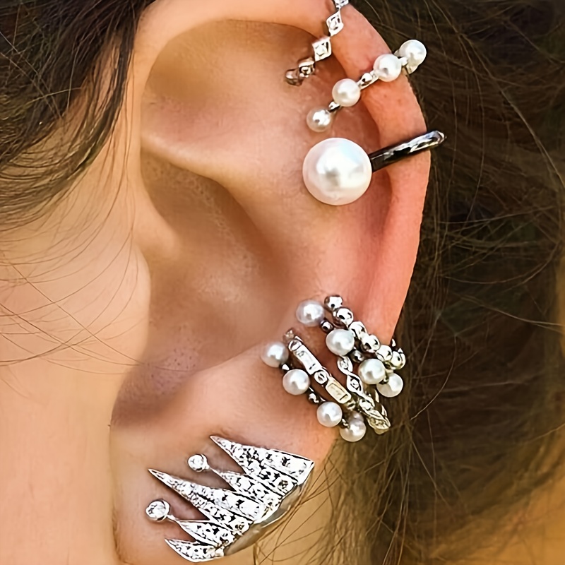 Moda Cristal Borla Ear Clip Plata Asimétrico Hojas Pendientes