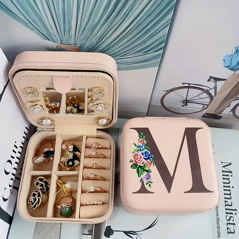 Mini Jewelry Box With Mirror, Portable Travel Jewelry Case, Holder & Organizer For Ring Necklace Earring (3.94"x3.94"x1.97")