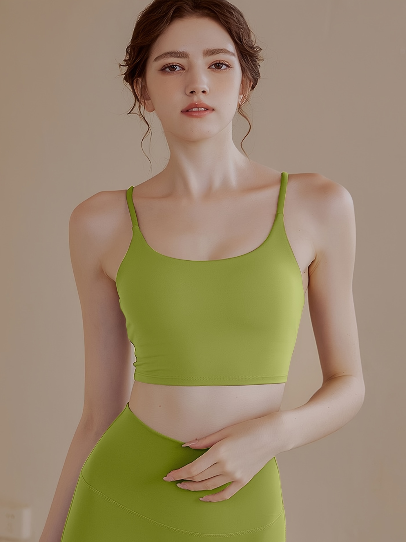 Women Basic Seamless Slim Fit Longline Undershirt Spaghetti Camisole Tank  Top with Adjustable Straps (Bright Green, SM) 