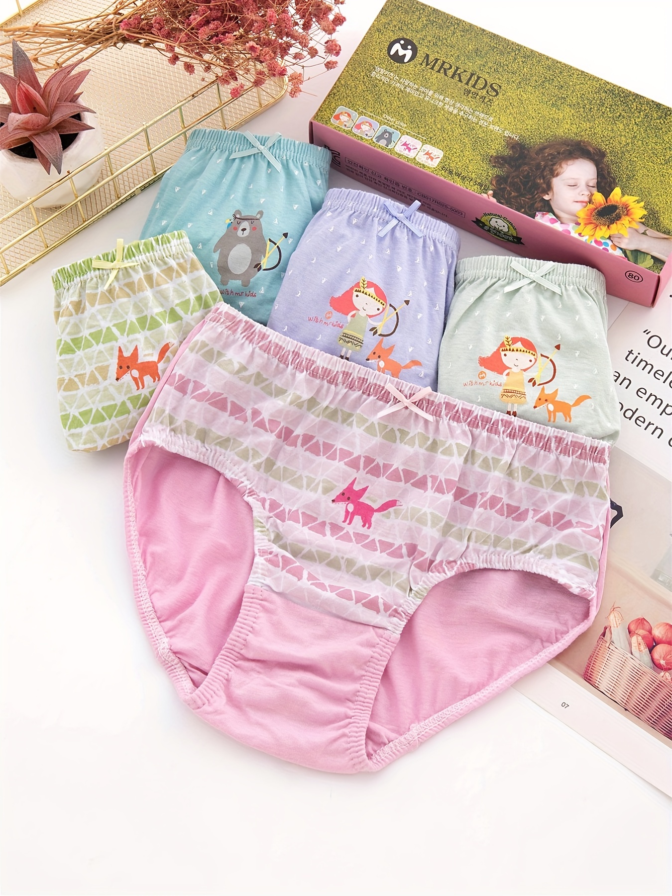 5pcs Girls Cotton Underwear Pretty Girls Princess Printing Panties Kids  Brief Soft Comfortable Kids Underpants Size 2T-10T