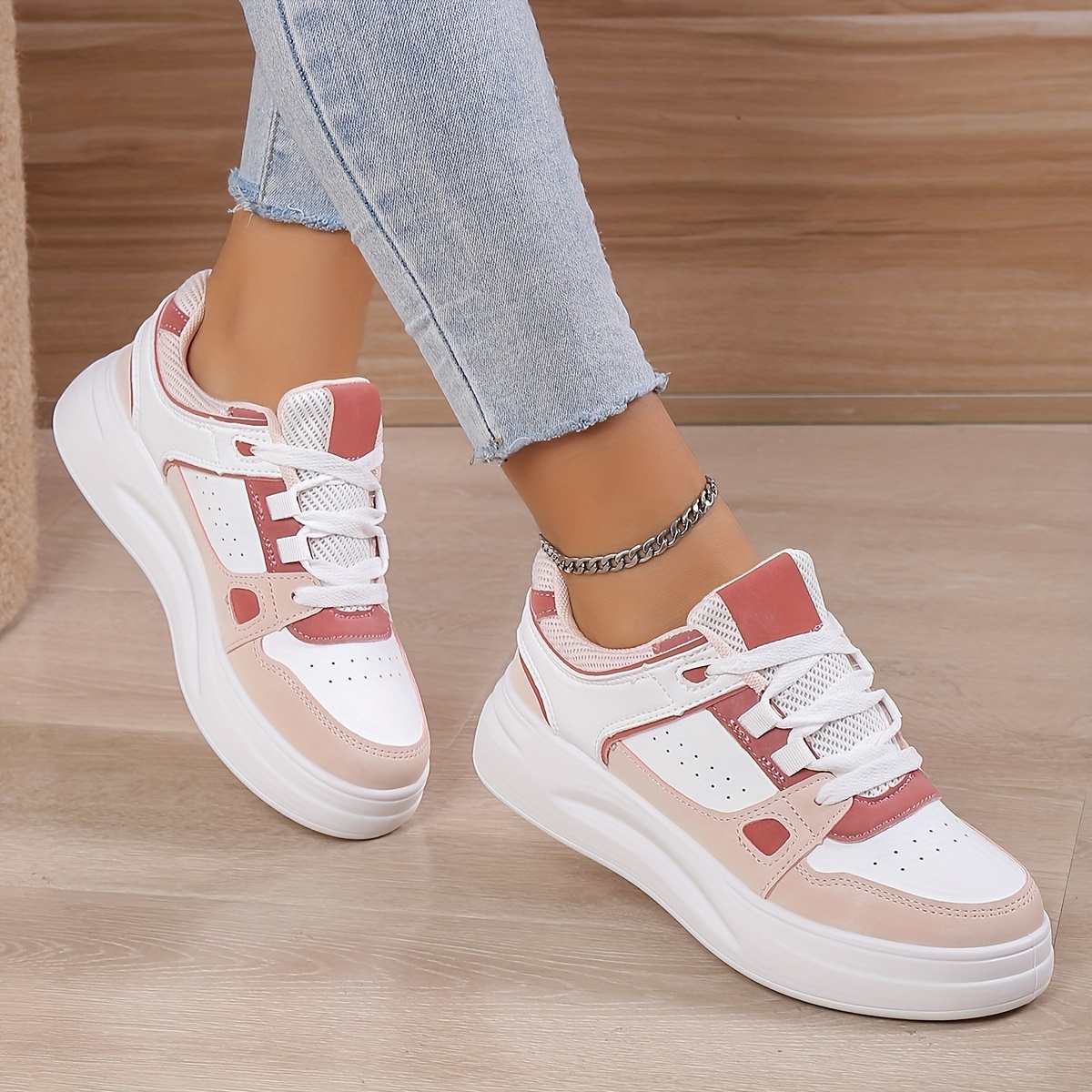 BLWOENS Zapatillas casuales antideslizante mujer zapatos-Blanco