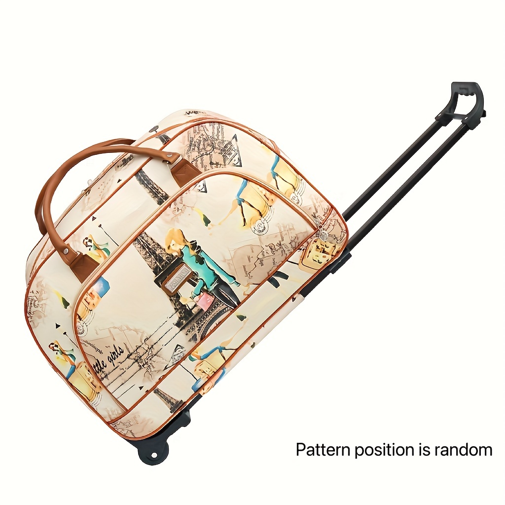 1pc Iron Tower Pattern Trolley Bag, Large-capacity Pull-rod Luggage,  Waterproof Travel Luggage Bag For Short-distance Business Trip, Handbag,  Outdoor