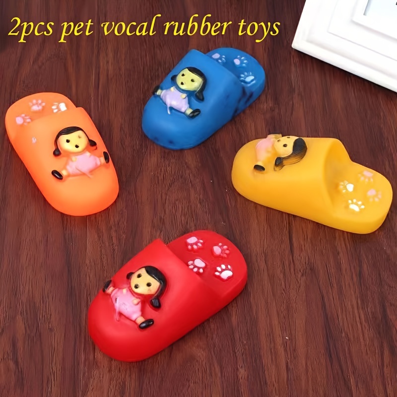 

2pcs Slippers Design Dog Chew Rubber Toys, Tough Squeaky Dog Grinding Teeth Toys