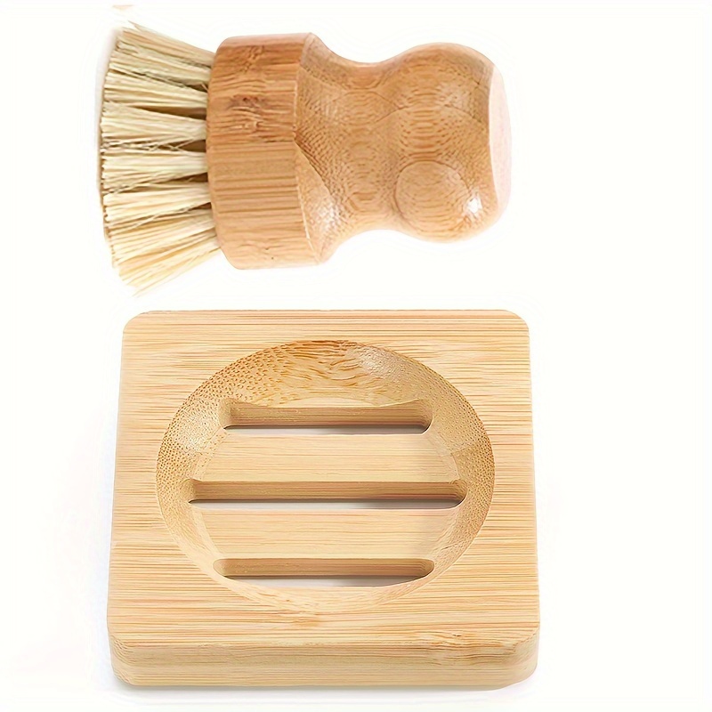 2pcs Wooden Pot Brush - Round Mini Dish Brush Natural Scrub Brush Durable  Scrubber Cleaning Kit for Cleaning Pots, Pans and Vegetables