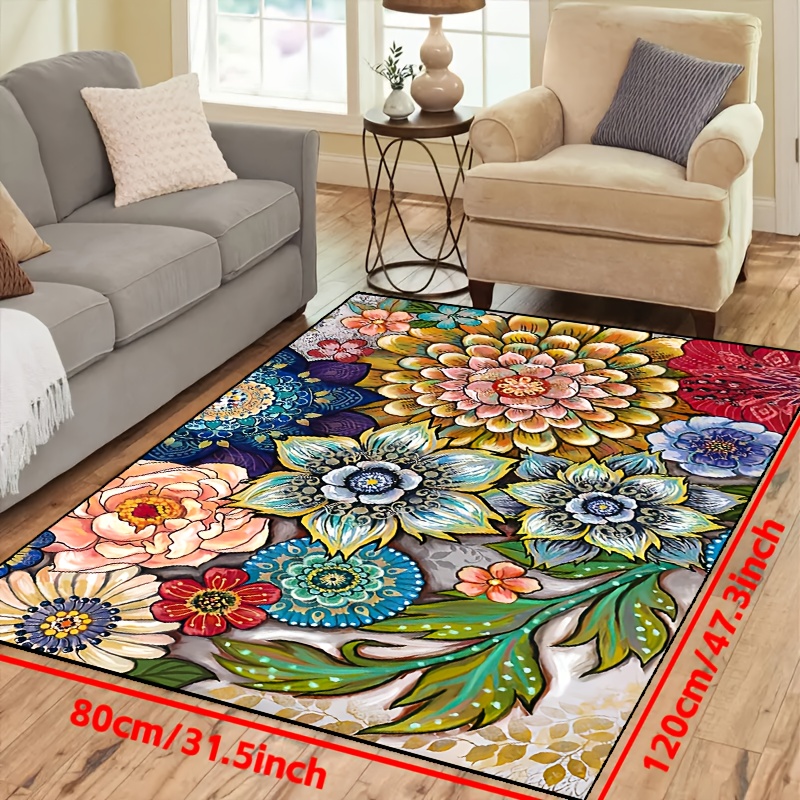 Alfombra floral de 3 x 5 pulgadas, alfombra de flores de acuarela,  alfombras lavables para decoración de sala de estar y dormitorio, alfombra  suave