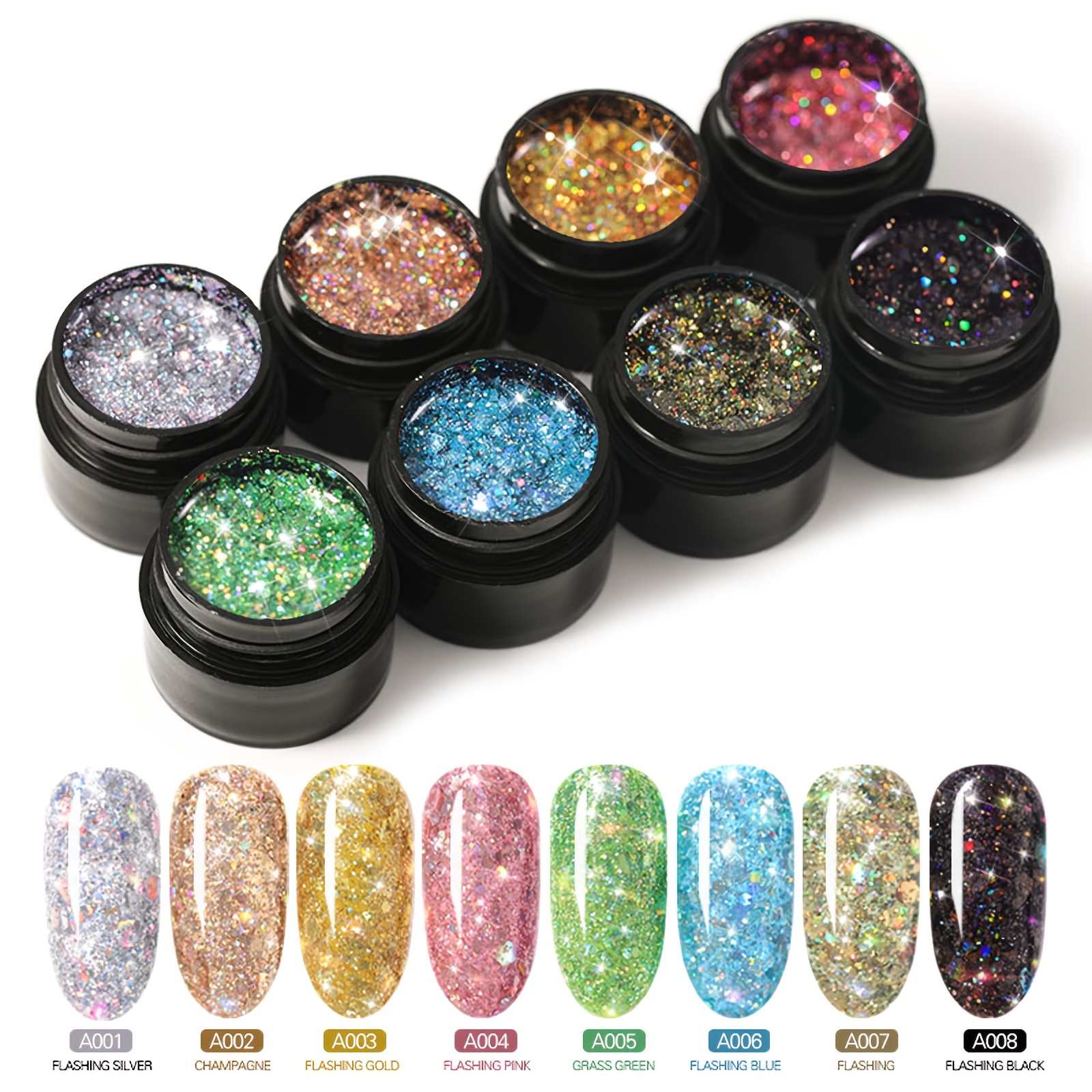 Modelones - Juego de esmaltes de uñas de gel con purpurina + lápiz de  pintura, 6 colores Soak Off UV LED Super Platinum Glitter Gel Esmalte de  uñas, dorado, rosa, morado, naranja