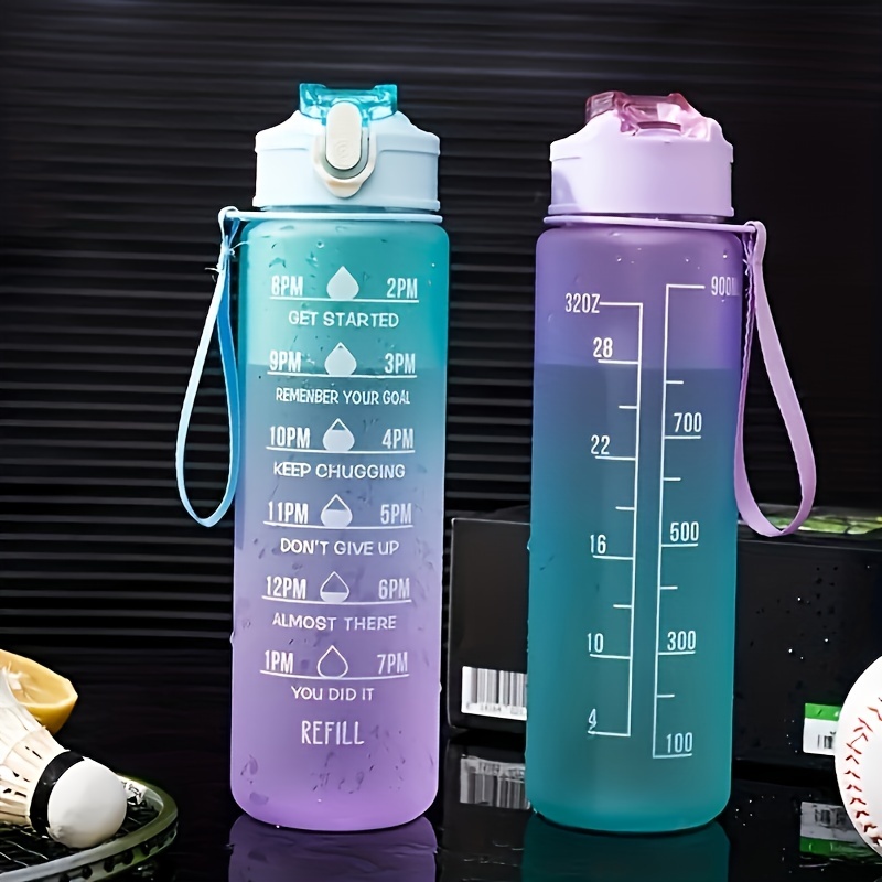 32oz/900mL Motivational Water Bottle With Straw & Time Marker; Daily W in  2023