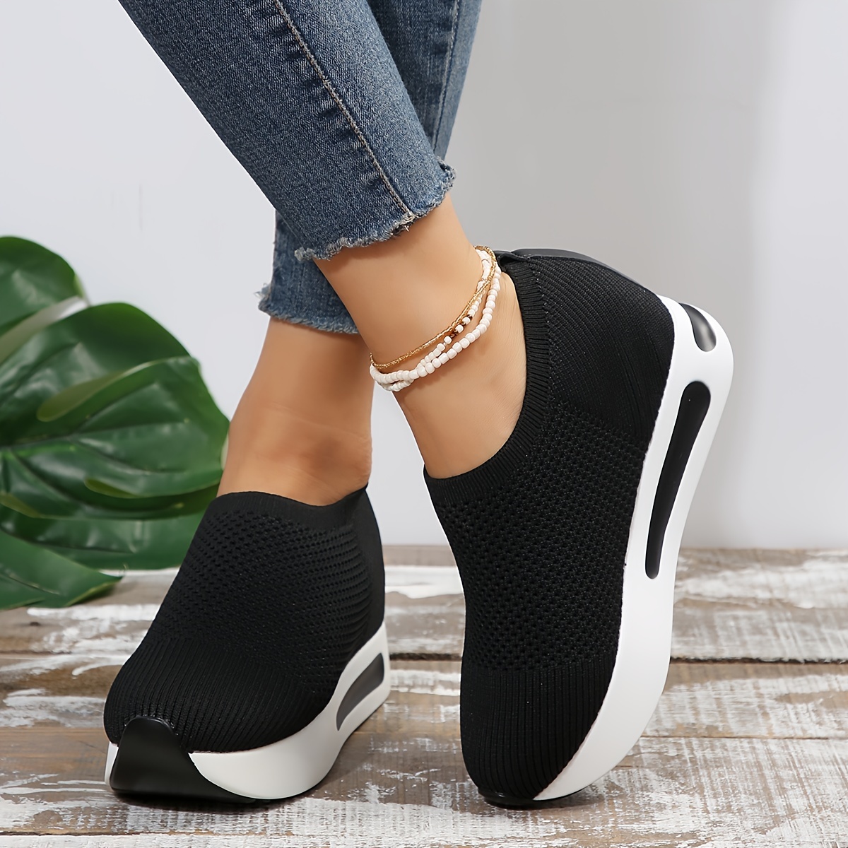 Zapatillas Balancin Mujer Tejer Cordón Ponerse Cuña Comodas Casual Zapatos  para Caminar(Armada,35 EU) : : Moda