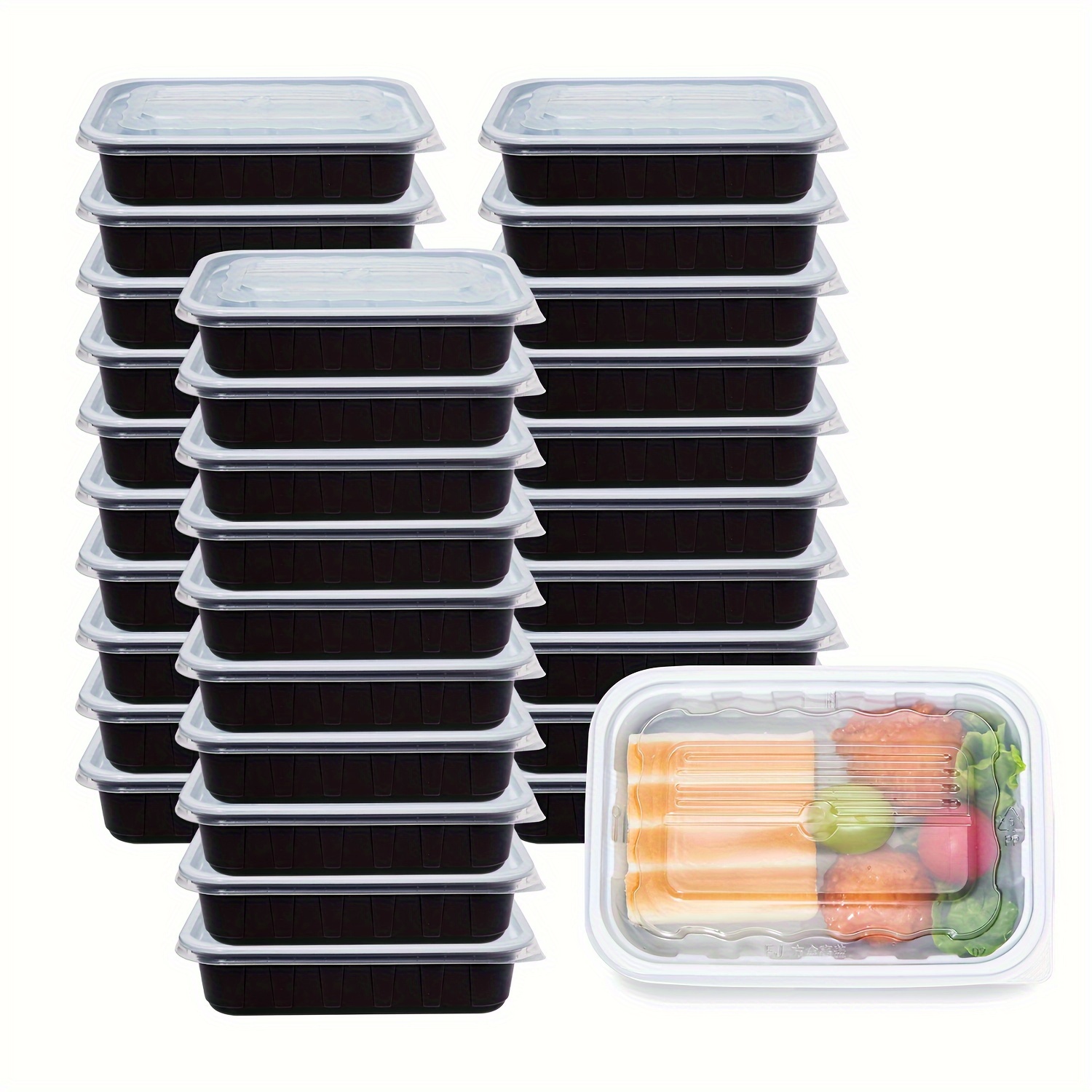 iHomeSet Paquete de 30 recipientes de plástico de 34 onzas con tapas,  contenedores desechables de almacenamiento de alimentos, apilables, aptos  para