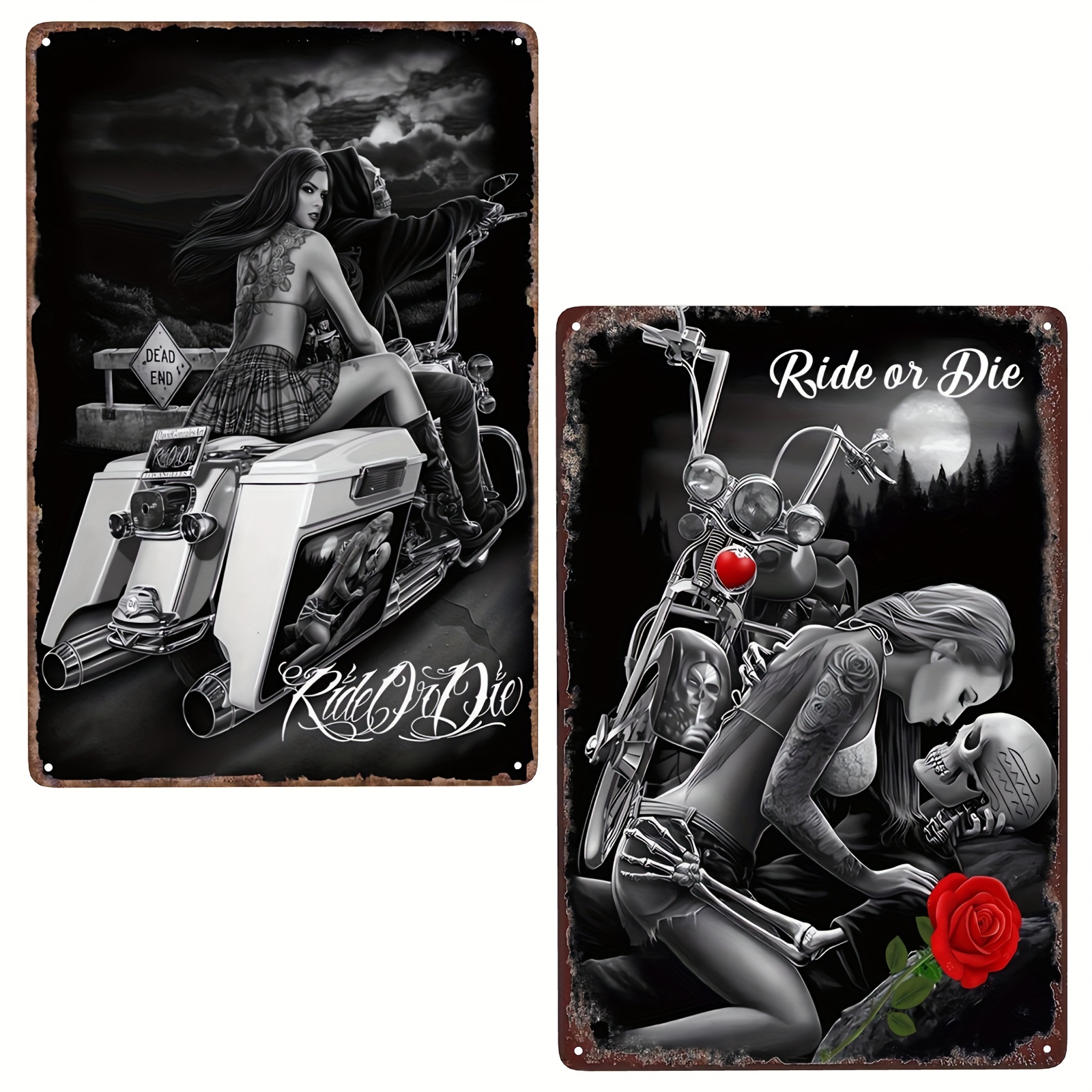 1pc Retro Poster Wall Decor Sign Vintage Metal Tin Signs Ride Or Die  Motorcycle Lovers Beauty And Skull Rose Sign Wall Decor Plaque For Home Bar  Pub Cafe Club Garage 8x12 Inches