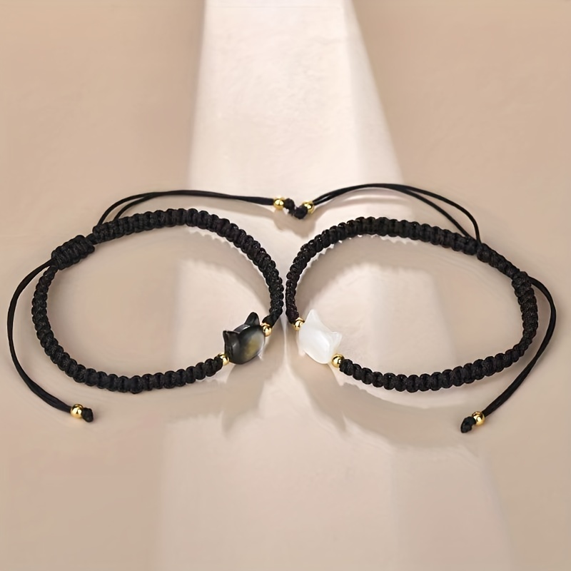 Bracelet Tress Chat Noir Blanc Joli Bracelet Style Couple Temu