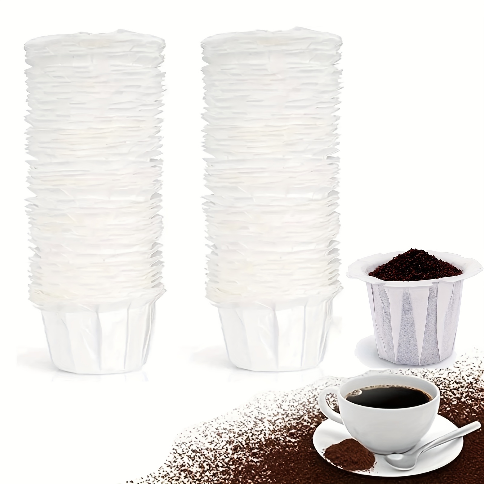 Filtros de papel blanco #4, filtro de café #4, filtros de papel cono de 8 a  12 tazas, desechables para cafetera de verter y goteo (blanco, 4 en forma