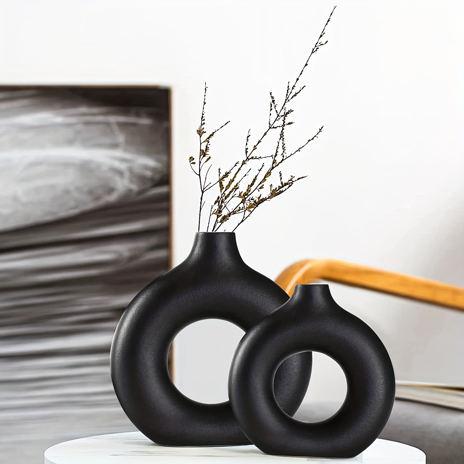 Jarrón de cerámica negra para decoración moderna del hogar, florero alto y  único, minimalista estilo nórdico bohemio, jarrón decorativo para mesa