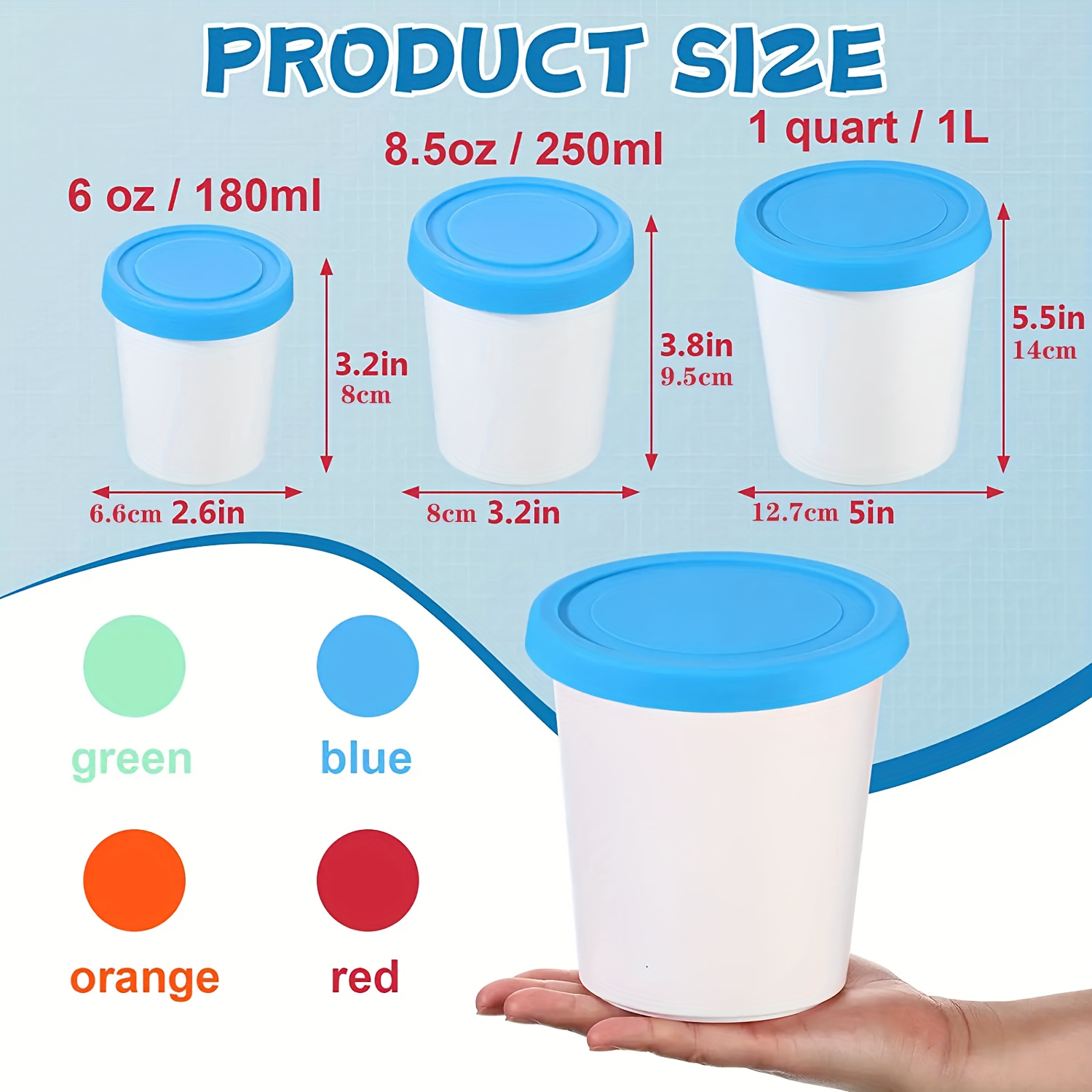 Ice Cream Bucket Storage Containers Freezer Cups Container Lids Pails Deli Dessert Parfait Food Yogurt Frozen Lid