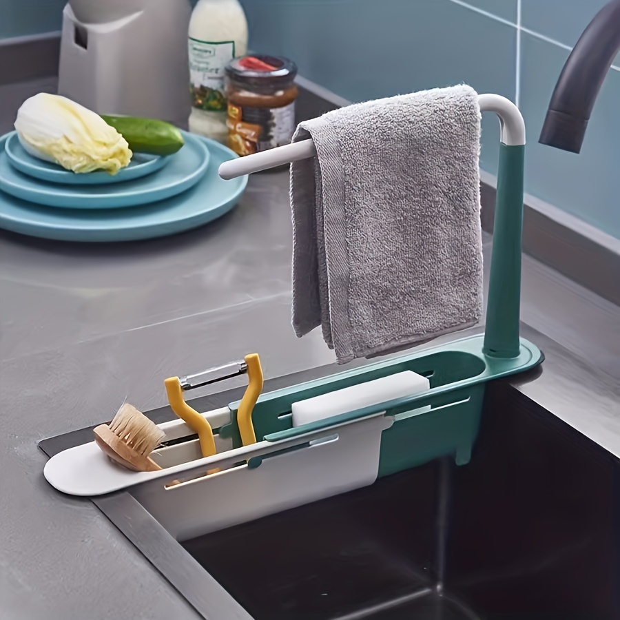 Telescopic Sink Rack - Over Sink Organizer For Dish Cloths, Sponge, And  Drain Basket - Easy To Install And Convenient For Home Kitchen - Temu