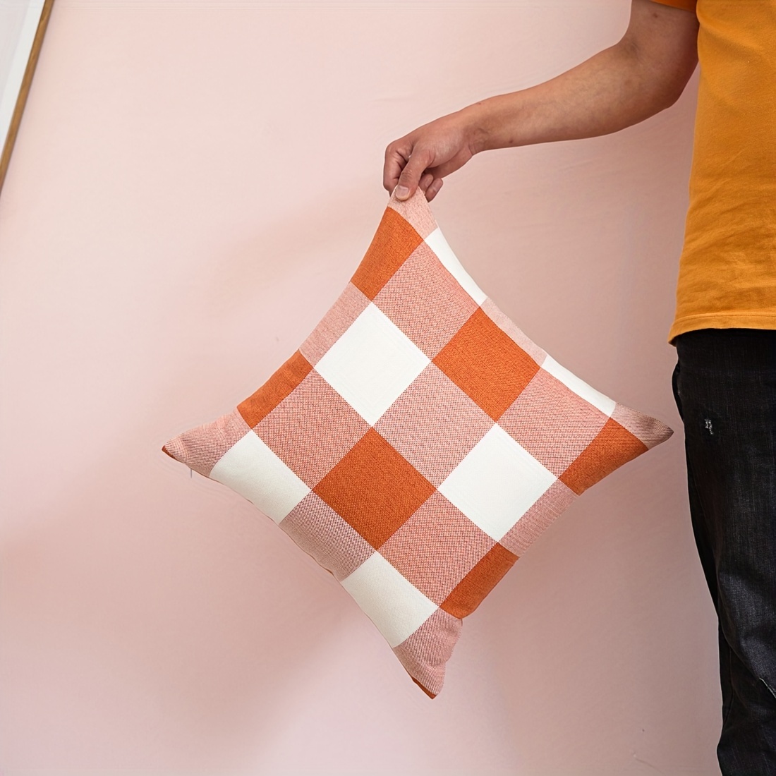 Orange plaid pillow clearance cover