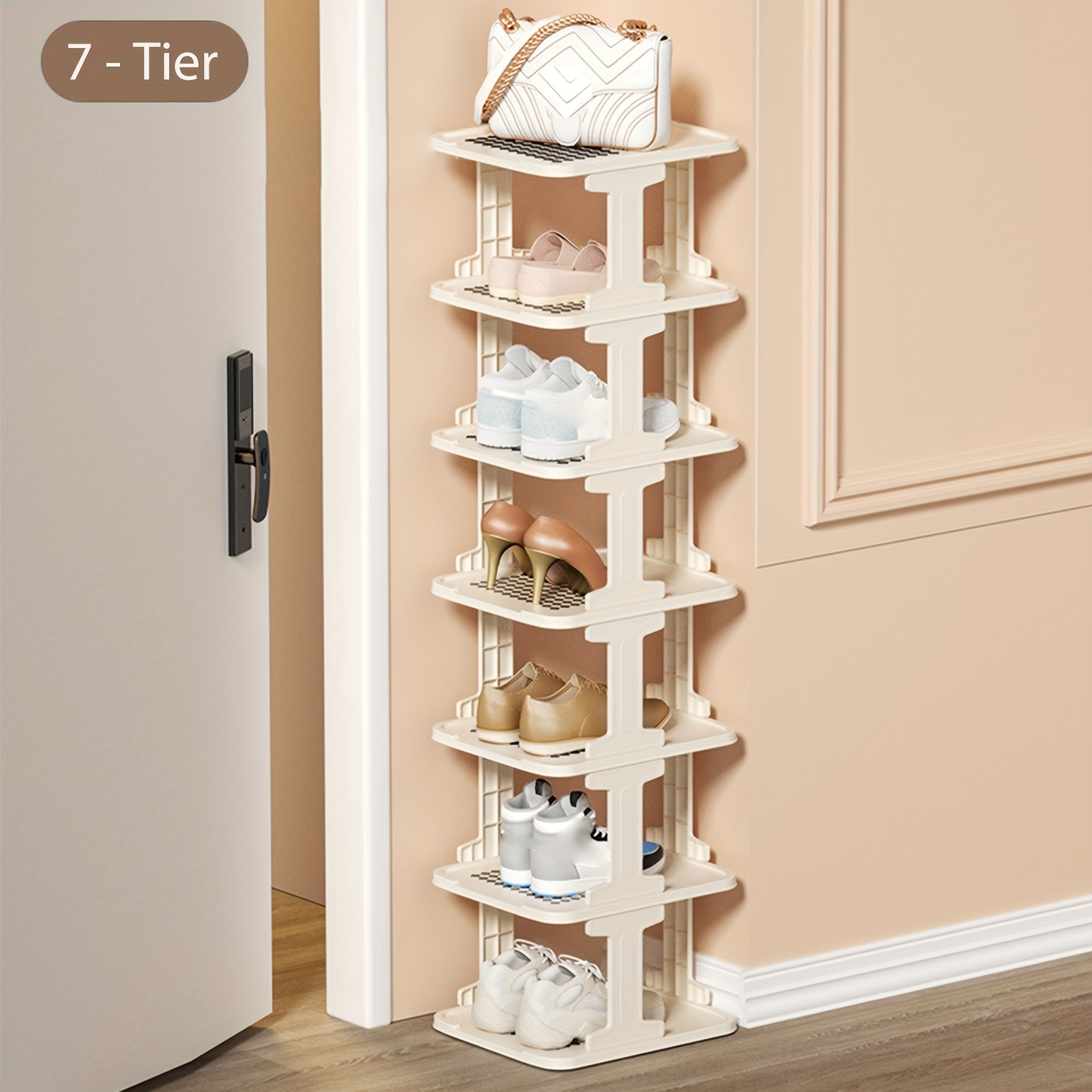 Zapatero de 7 niveles con cajón, estante grande de madera, organizador de  almacenamiento para entrada, pasillo, estante de zapatos (color blanco