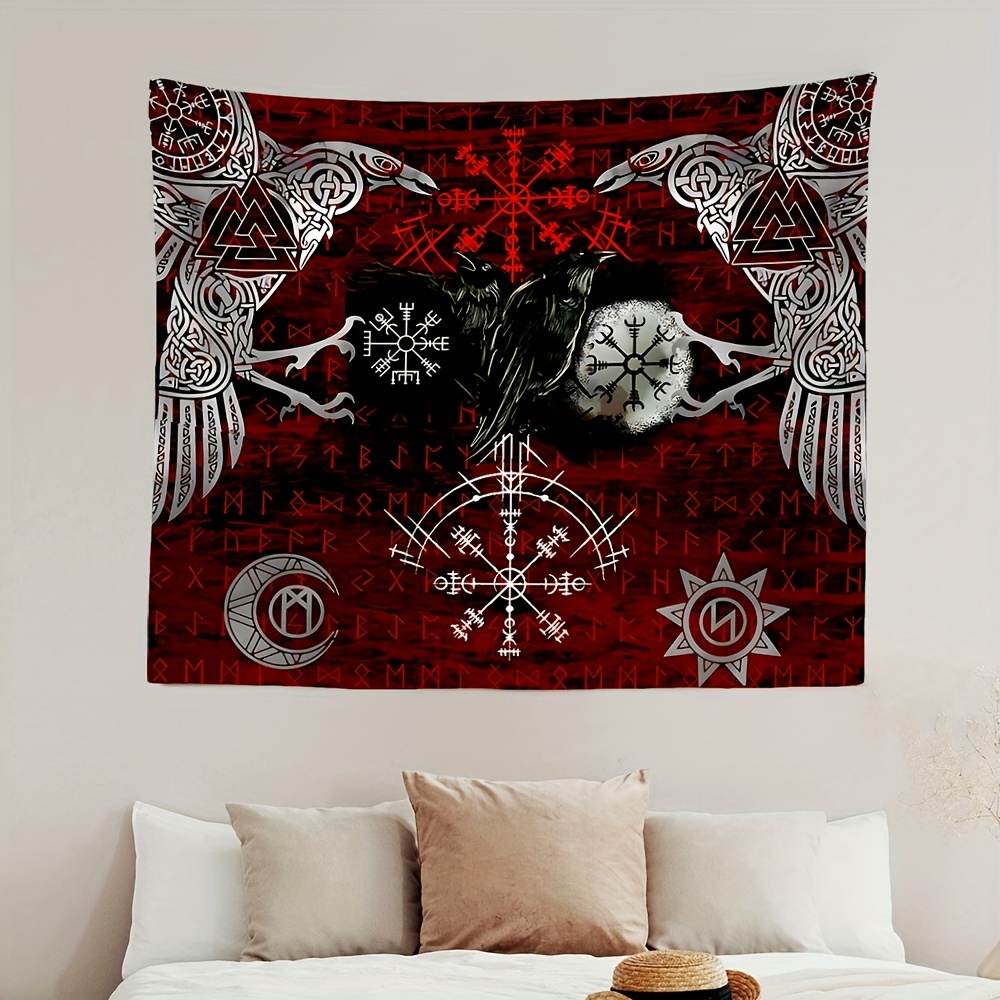 Viking Raven Totem Printed Tapestry Hanging Wall Decoration - Temu Canada