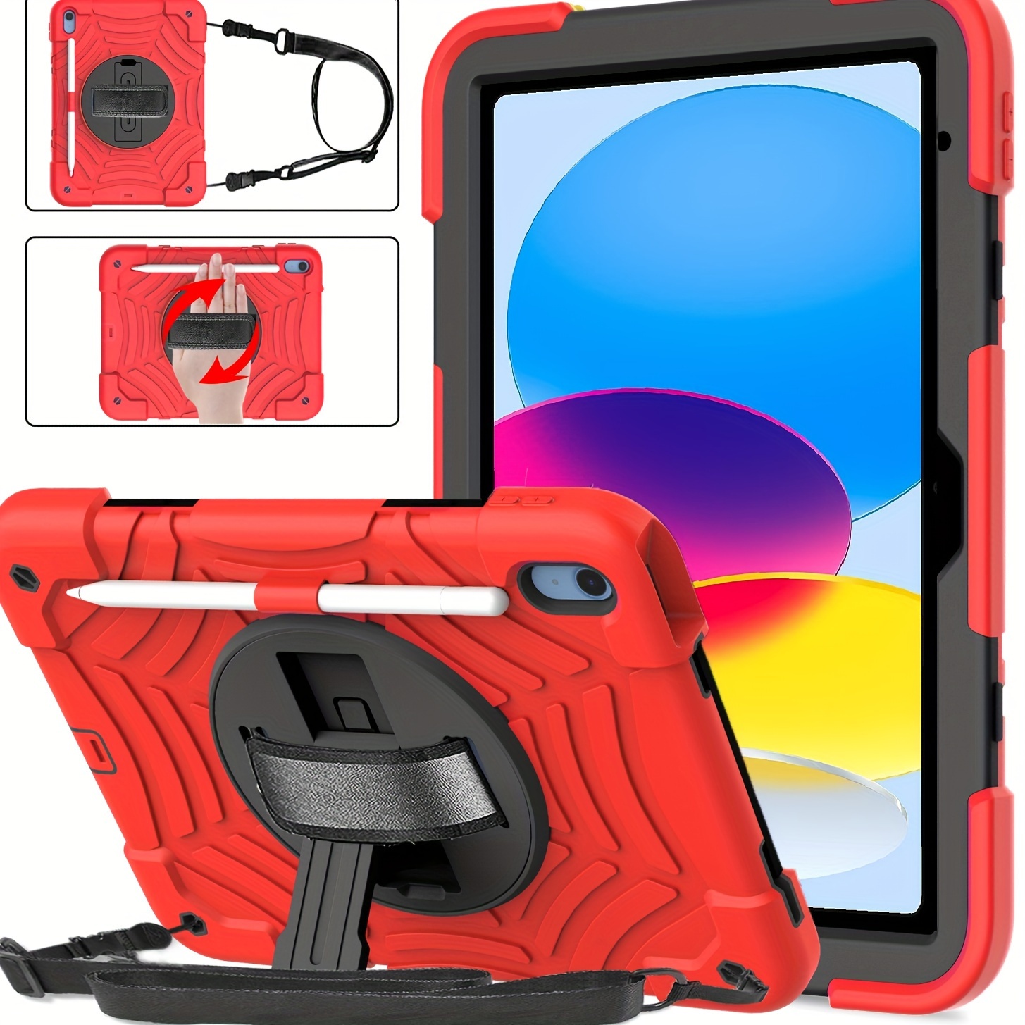 iPad 10th Generation Case (iPad 10.9 inch Case, iPad 10 Gen Case): with  Strong Protection, Screen Protector, Hand Strap, Shoulder Strap, 360°  Rotating