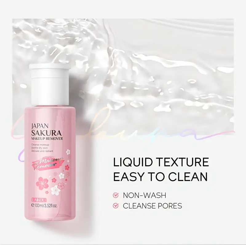 sakura makeup remover water plant extracts cleansing water 100ml 3 38oz face eye lip cleansing liquid refreshing cosmetic details 9