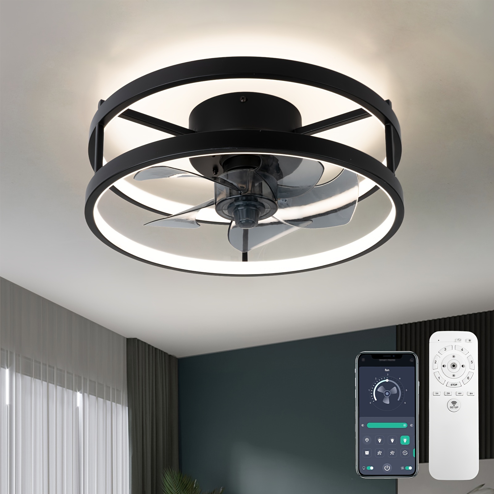 Invisible Bladeless Ceiling Fan Light Remote Control Fan Lamp Without  Blades