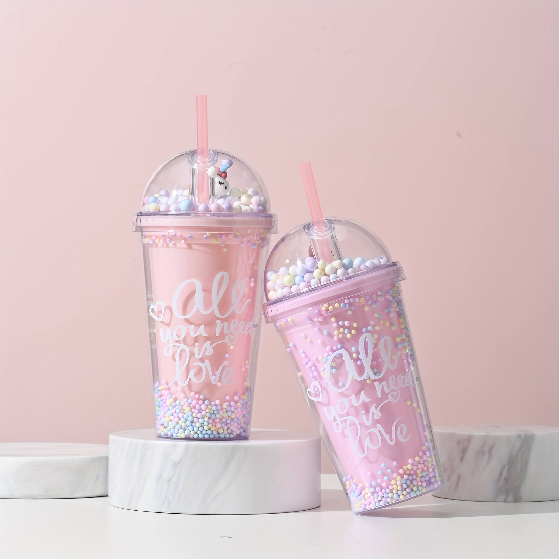 Shop Uwu Reusable Plastic Cup with Lid and Straw - Double Walled Insulated Cup with Crystal Dome lid; Cold Drink Tumbler with Straw; Reusable