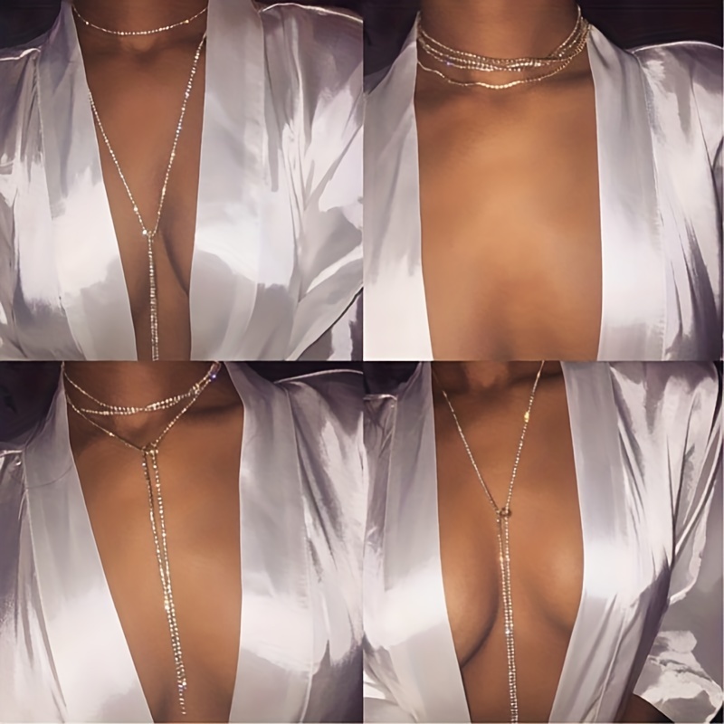 Gold Sexy Chest Body Chain, Body Jewelry, Layered Necklace, Body