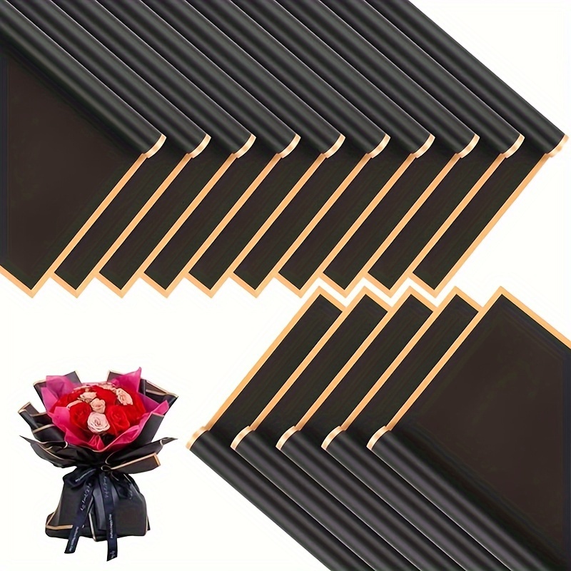 Double Sided Color Flower Wrapping Paper Black+Gold 22.8x22.8