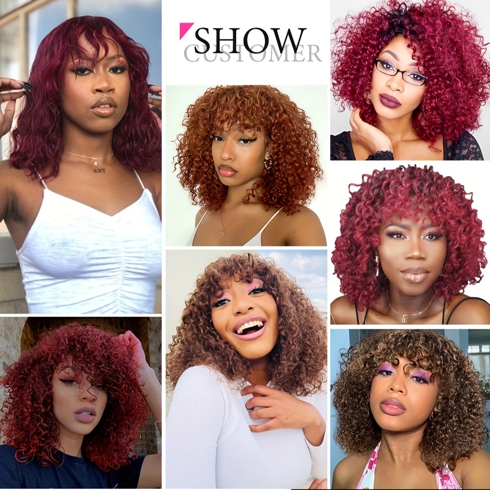 Afro Short Curly Colored Human Hair Wig With Bangs